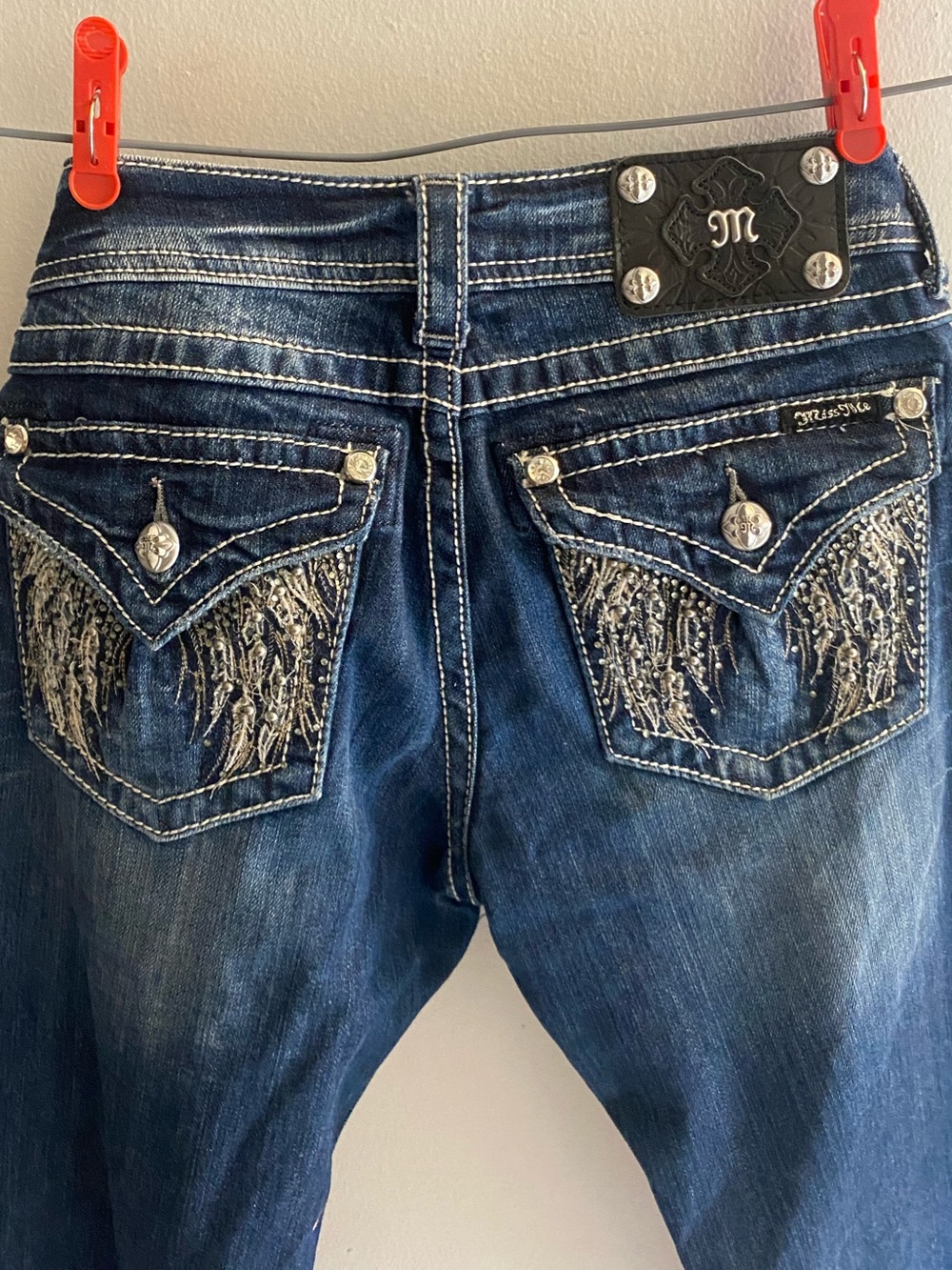 Miss Me Low Rise Boot Cut Bedazzled Jeans
